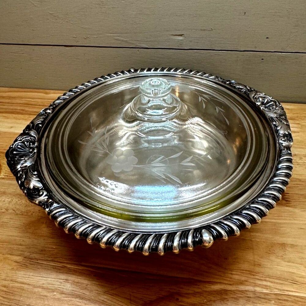 Vintage Reed & Barton Silver-Plated Covered Casserole with Etched Pyrex Insert